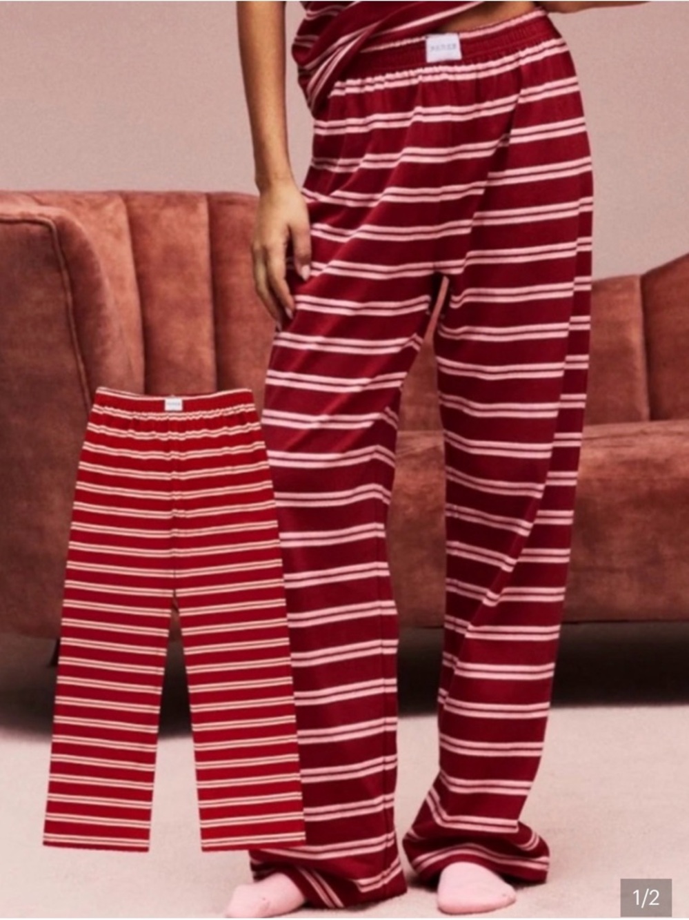 Striped Red & White Oversized Sweatshirt - Women's Cozy Pullover - Picture 4 of 7